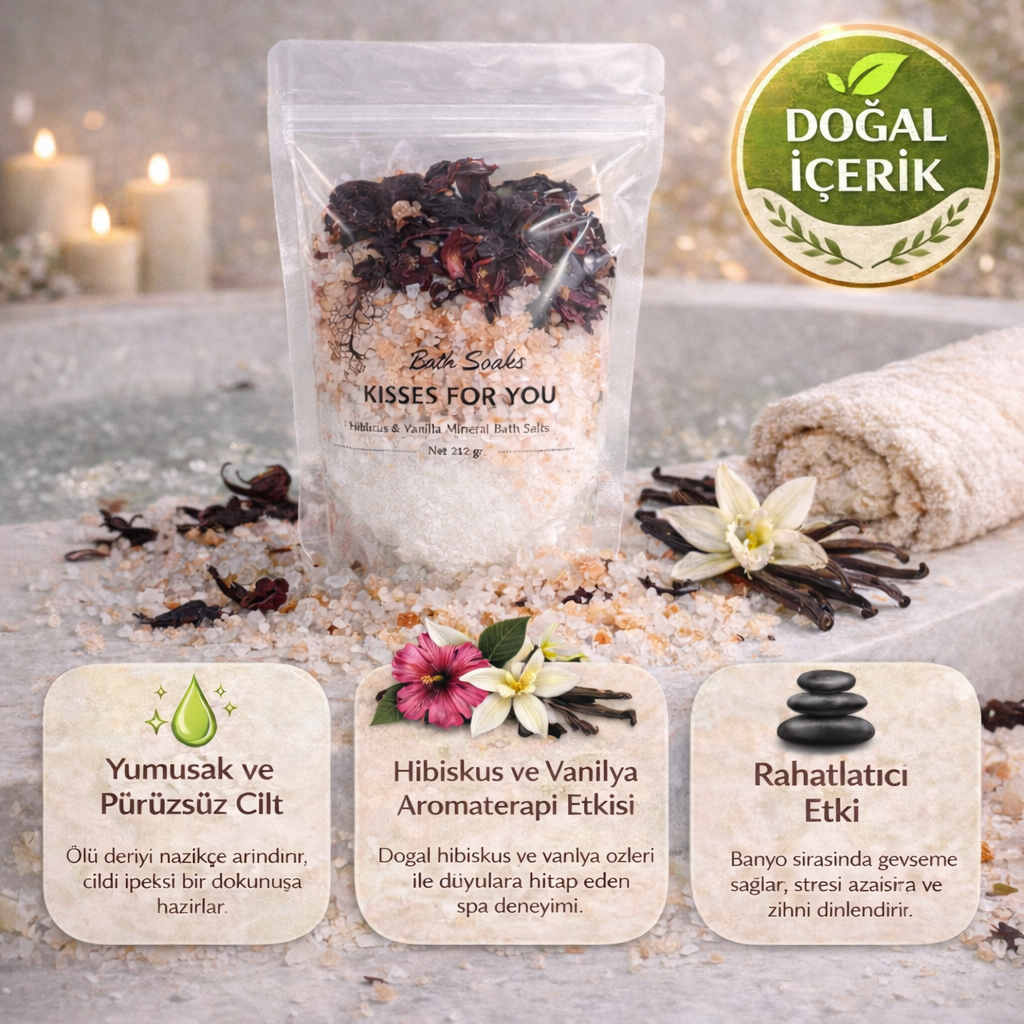 Hibiskus ve Vanilya Özlü Mineral Banyo Tuzu 225 Gr – Evde Spa, Rahatlatıcı ve Canlandırıcı Bakım