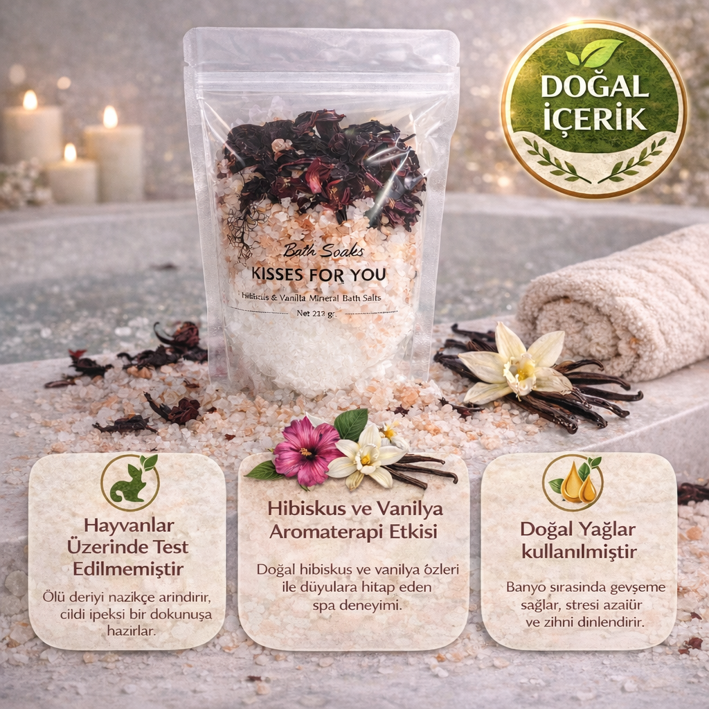 Hibiskus ve Vanilya Özlü Mineral Banyo Tuzu 225 Gr – Evde Spa, Rahatlatıcı ve Canlandırıcı Bakım