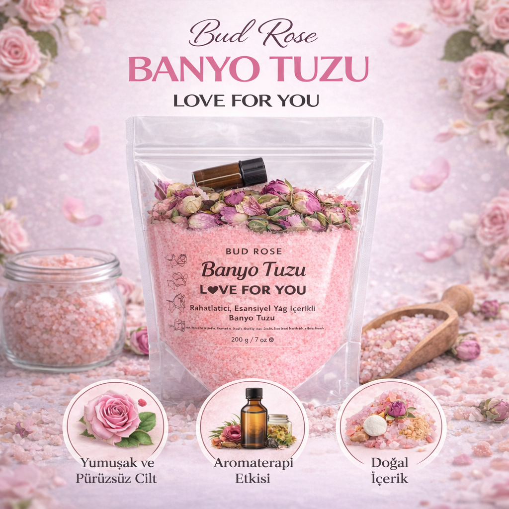Gül Esanslı Mineral Banyo Tuzu 225 Gr – Doğal Gül Yapraklı Spa & Peeling Tuz, Rahatlatıcı Aromaterapi Etkili