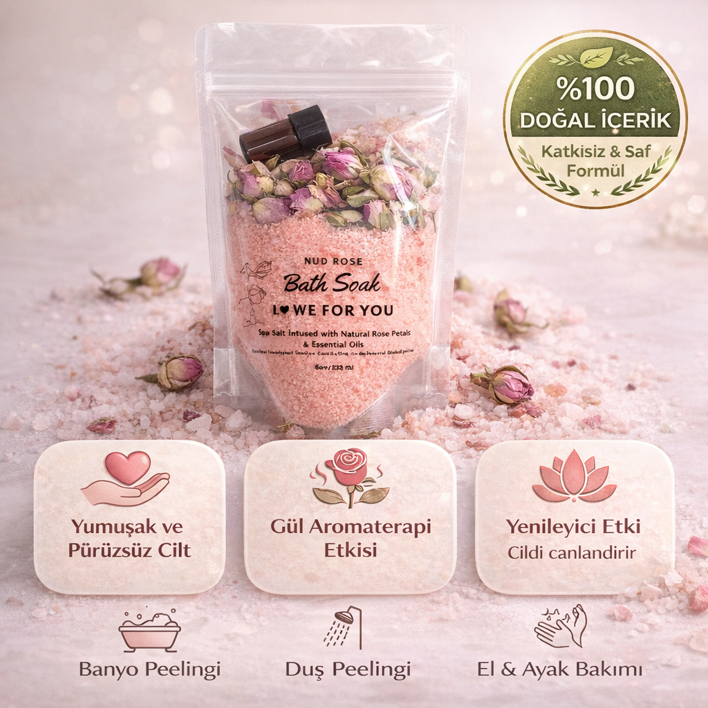 Gül Esanslı Mineral Banyo Tuzu 225 Gr – Doğal Gül Yapraklı Spa & Peeling Tuz, Rahatlatıcı Aromaterapi Etkili