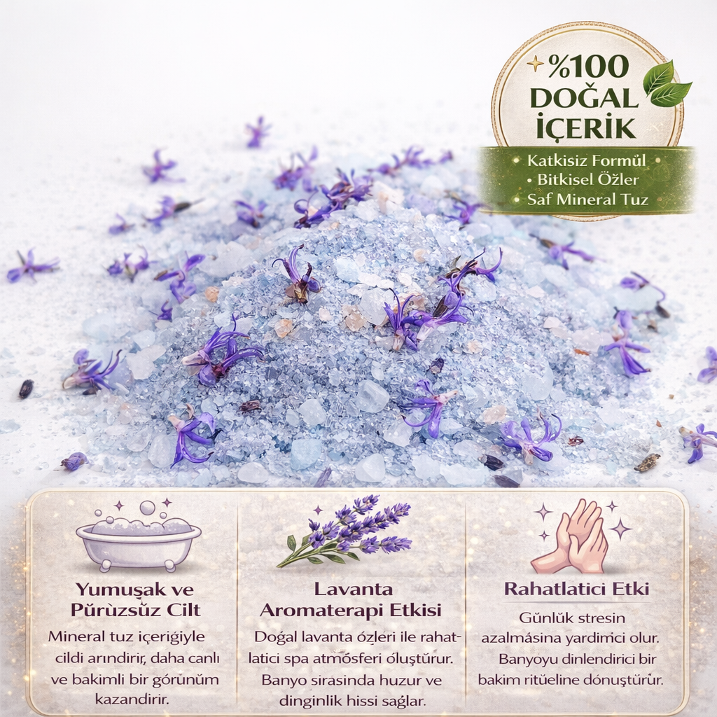 Lavanta & Okaliptus Özlü Mineral Banyo Tuzu 225 Gr – Sakinleştirici ve Canlandırıcı Banyo Deneyimi!